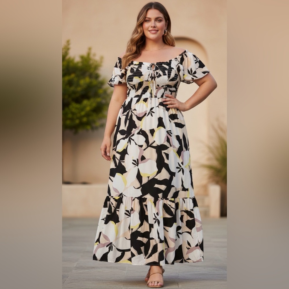 Nine West Black and White Floral Maxi Dress